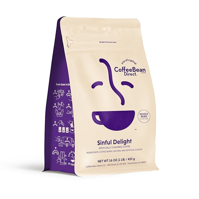 Coffee Bean Direct Sinful Delight Flavored Whole Bean Coffee 1 Pound Bag (Pack of 1)