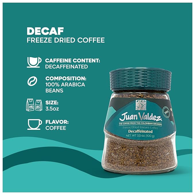Juan Valdez Decaffeinated Freeze Dried Coffee 3.5 OZ - 100% Colombian Coffee (Pack of 6)