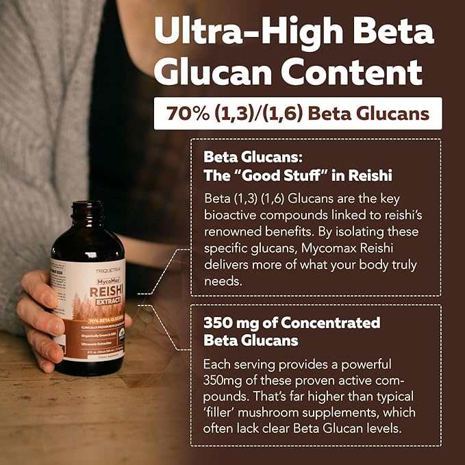 Organic Reishi Mushroom Extract - 70% Beta Glucans - Highest Active Nutrient Levels Max Potency Cordyceps Tincuture US Grown + Ultrasonic Extraction - Energy Immunity Sleep and Stress - 8 oz.