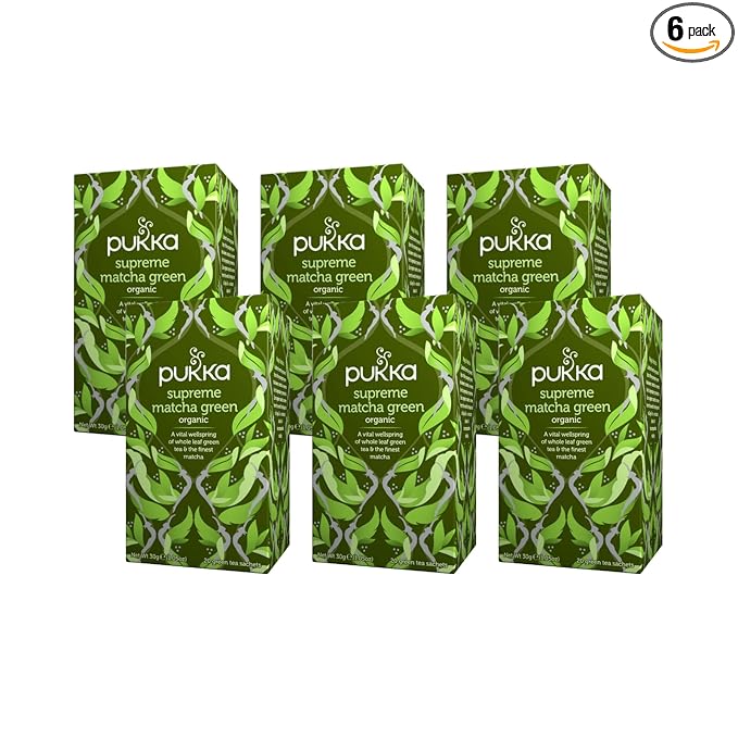 Pukka Supreme Matcha Green Organic Herbal Tea 20 individually wrapped Tea Bags (Pack of 6)