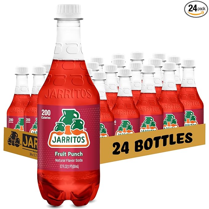 Jarritos - Mexican Soda Soft Drinks Fruit Punch (17.7 oz 524ml) 24 Bottles - Made with Real Cane Sugar - 0g Fat - Made in Mexico - Natural Flavor Soda Pop - Party &amp BBQ Beverages