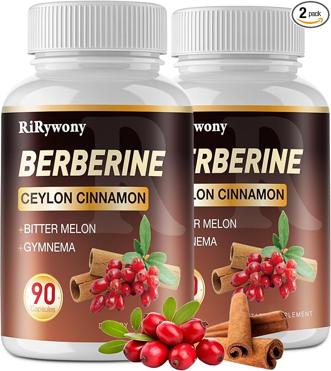 Berberine Supplement Berberine with Ceylon Cinnamon Bitter Melon and Gymnama - 1500 MG Berberine HCL for Gut Health 2 Pack 180 Capsules