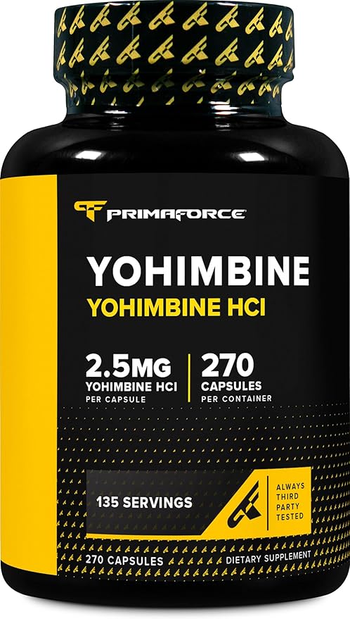 PrimaForce Yohimbine HCl 2.5mg 270 Capsules - Premium Supplement Boosts Performance Zero Fillers Non-GMO and Gluten Free