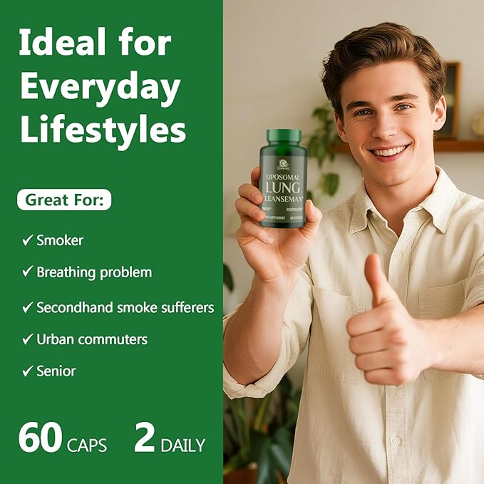 Liposomal Lung Cleansemax Supplement with Mullein Leaf Extract Elderberry Fruit Extract Quercetin + 13 Herbs &amp Vitamins Enhanced Absorption Refreshing Breathing Experience 60 Capsules