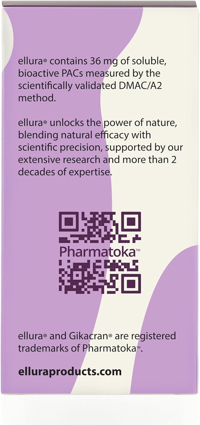 ellura 36 mg Clinically Backed Soluble Bioactive PACs – 100% Concentrated Cranberry Fruit Juice Extract for Urinary Tract Health 90 Capsules