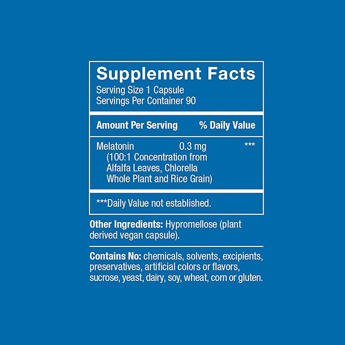Herbatonin® 0.3 mg – The First Plant-Based Natural Melatonin Supplement (Phyto-Melatonin) - Low Dose Sleep Aid Supports Circadian Rhythm &amp Cellular Health – 180 Capsules (180 Day Supply)