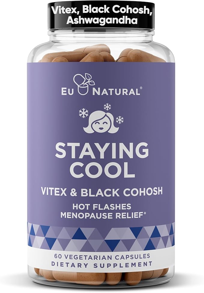 Staying Cool Menopause Supplements for Women – Hormonal Hot Flash Relief Weight Support &amp Night Sweats – Vitex Chaste Tree &amp Black Cohosh – 60 Vegetarian Soft Capsules