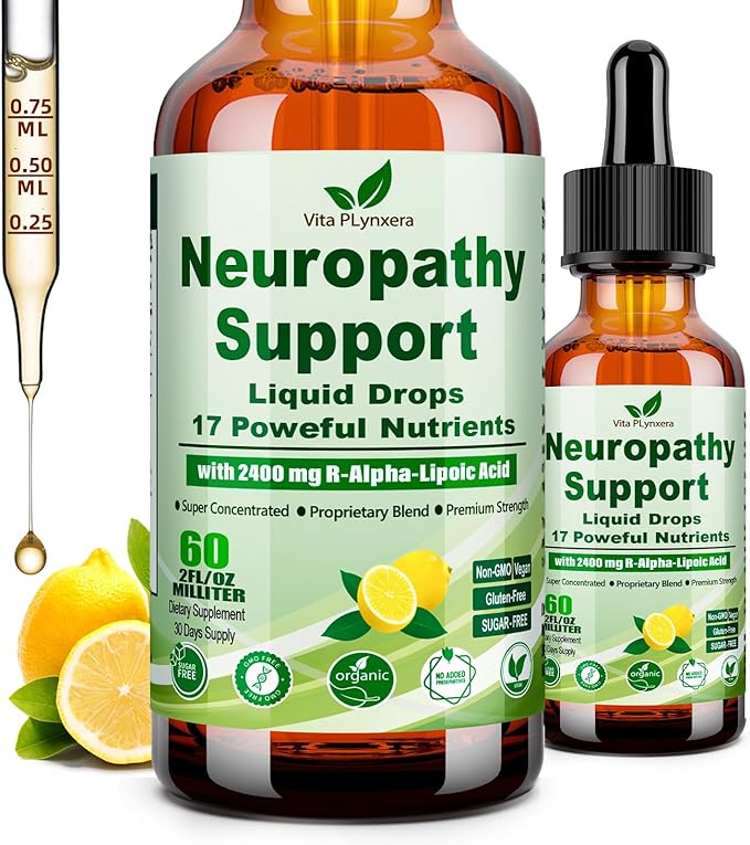 Neuropathy Supplements Liquid Drops Advance 17-in-1 Stabilized R-Alpha Lipoic Acid (R-ALA) w. Acetyl L-Carnitine Vitamin B-Complex Magnesium High Potency R-Lipoic Acid for Nerve Antioxidant Energy