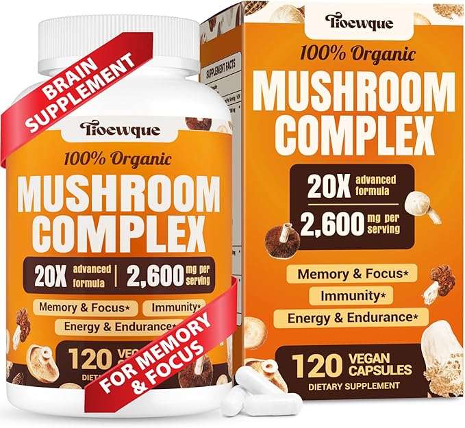 Brain Supplements for Memory and Focus Mushroom Supplement 20 in 1 Mushroom Complex with Lions Mane Reishi Turkey Tail Cordyceps Shiitake for Focus Brian Memory Supplement 120 Capsules