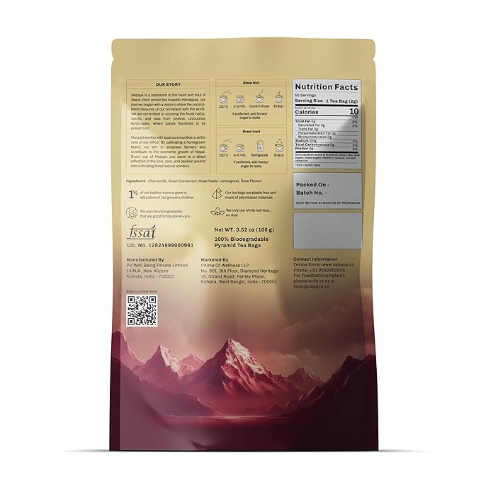 Nepaya Chamomile Herbal Tea Bags – 50 Count Pyramid Bags Himalayan Chamomile &amp Lemongrass Blend Biodegradable Caffeine-Free Sleep Tea for Relaxation and Bedtime Calm from Nepal