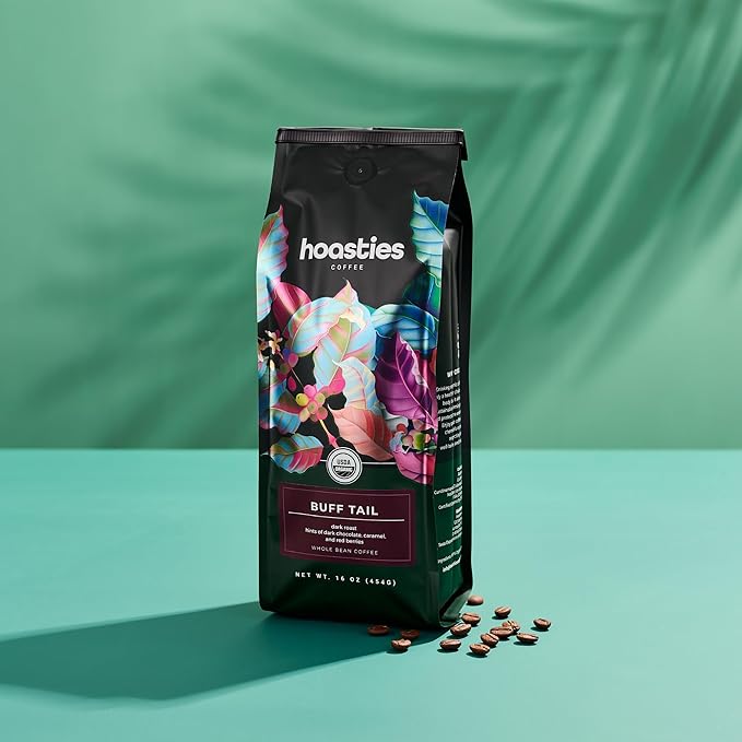 Hoasties Coffee Buff Tail - USDA Organic Dark Roast Whole Bean Coffee 100% Colombian Arabica Pesticide &amp Chemical-Free 16 oz