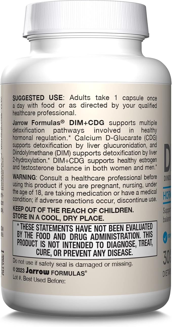 Jarrow Formulas - DIM + CDG Veggie Capsules - 30 Count - DIM &amp CDG Supplement - For Hormone Balance - Non-GMO - Gluten Free