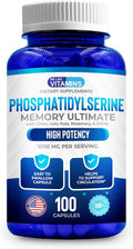 We Like Vitamins Phosphatidylserine Supplement with Gingko Biloba Gotu Kola DMAE - Improves Focus Memory Cognitive Function - Soy-Free 1000mg Memory Ultimate Complex - 100 Easy-to-Swallow Capsules