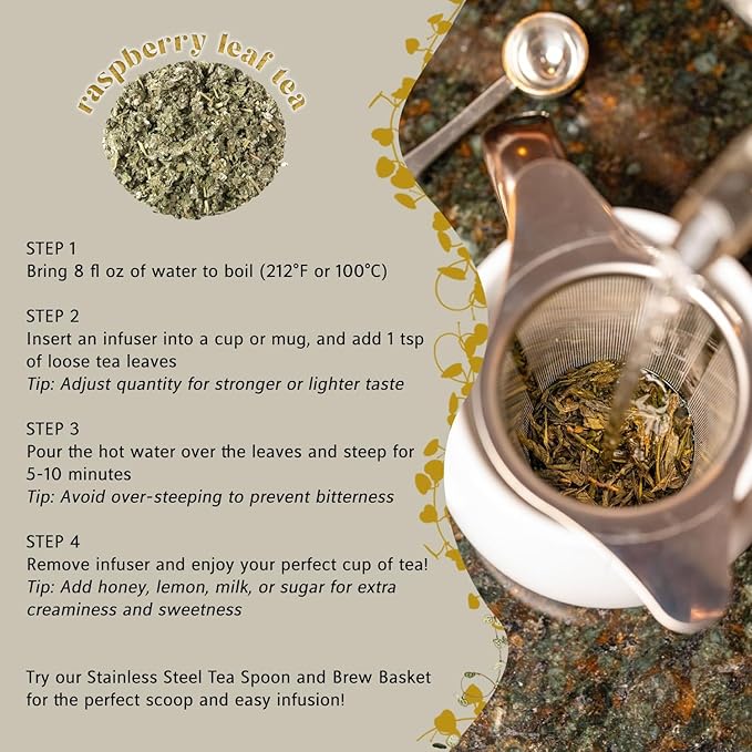 Raspberry Leaf Tea Loose Leaf Herbal Tea – Supports Pregnancy &amp Labor Prep Natural Menstrual Pain Relief – Women's Health – 4.4 oz Resealable Bag (Makes 50 Cups) – The Elegant Elephant