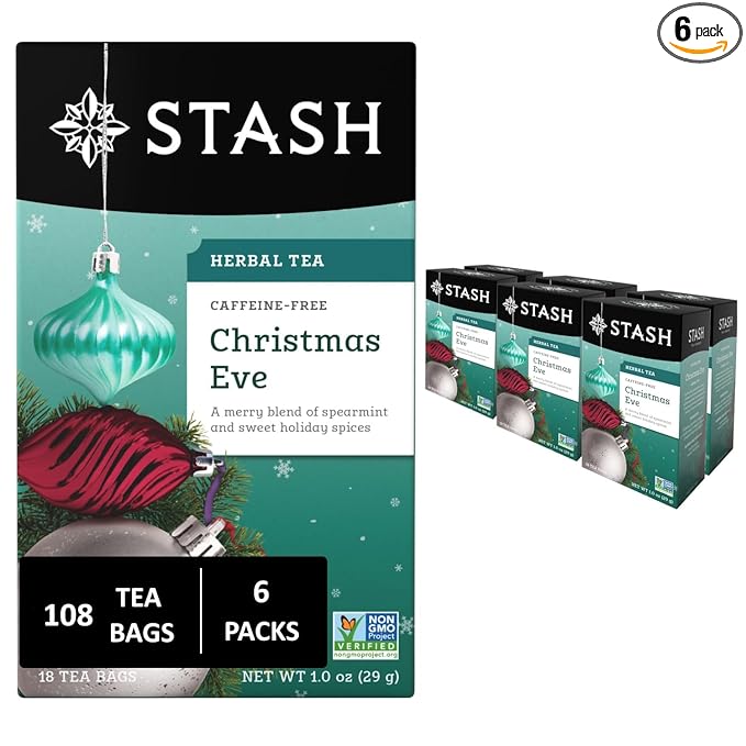 Stash Tea Christmas Eve Herbal Tea - Caffeine Free Non-GMO Project Verified Premium Tea with No Artificial Ingredients 18 Count (Pack of 6) - 108 Bags Total