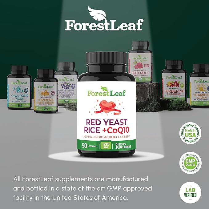 Red Yeast Rice 1215 mg. Capsules - Extra Strength Red Rice Yeast with CoQ10 Supplement Plus Alpha Lipoic Acid &amp Organic Flaxseed Citrinin Free Supports Cardiovascular Health Non-GMO 90 Veggie