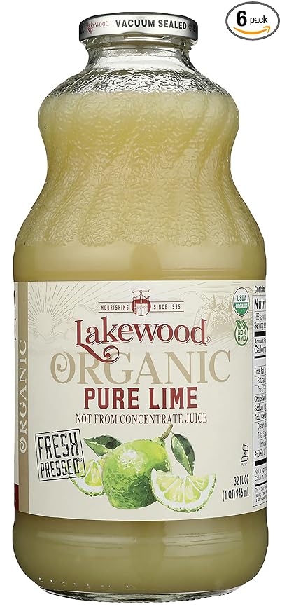 Lakewood Organic Pure Lime Juice Gluten Free Non GMO Preservative Free 32 Ounce (Pack of 6)