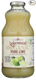Lakewood Organic Pure Lime Juice Gluten Free Non GMO Preservative Free 32 Ounce (Pack of 6)