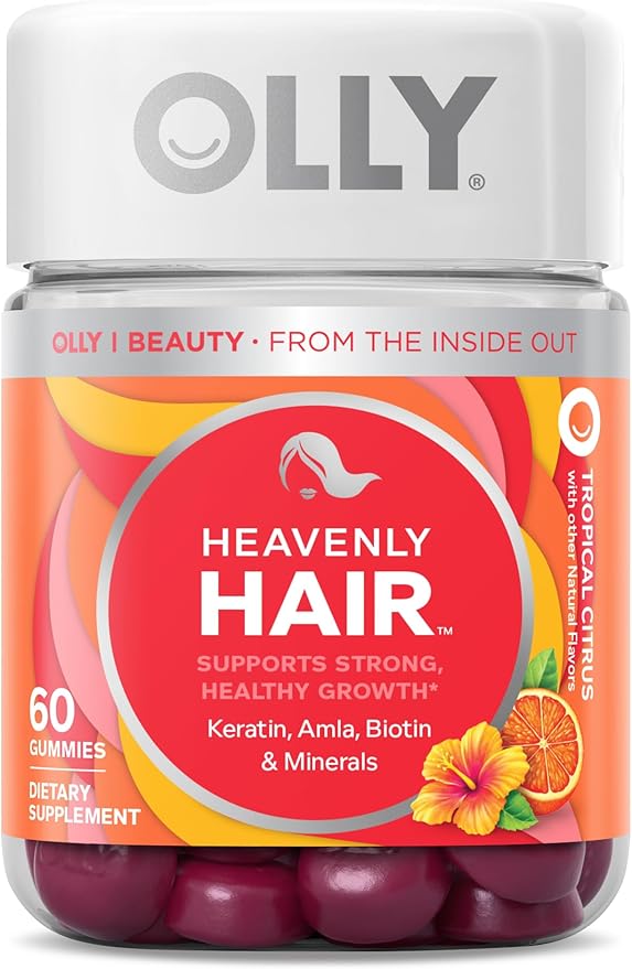 OLLY Sleep Gummy with Melatonin L-Theanine Botanicals BlackBerry Flavor 50 Count &amp Heavenly Hair Gummy with Keratin Biotin AMLA Tropical Orange Flavor 60 Count Bundle
