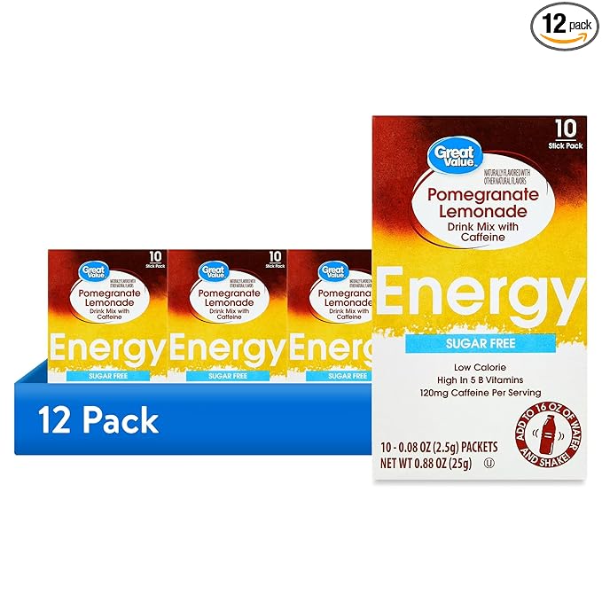 Sugar Free Low Calorie ENERGY Pomegranate Lemonade Drink Mix (Pack of 12)