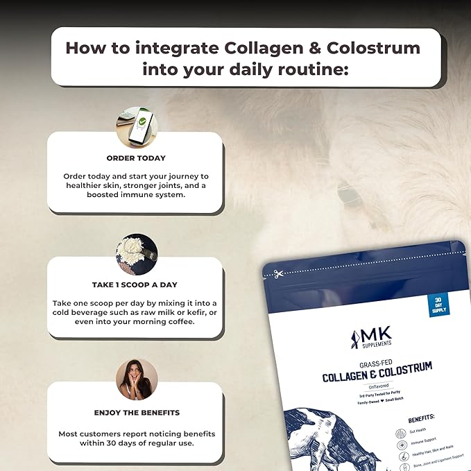 MK Supplements Collagen &amp Colostrum – Grass-Fed Bovine Collagen &amp Bovine Colostrum Powder – Skin Gut Joint &amp Immune Support – Keto Paleo Carnivore Friendly – No Additives