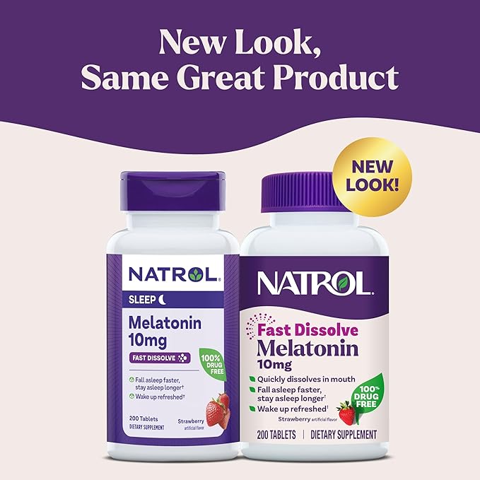 Natrol Melatonin 10mg Fast Dissolve Tablets - Strawberry Flavor 200 Count Sleep Support Fast Dissolve Melatonin for Adults 200-Day Supply