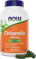 Now Chlorella Tablets1000mg 200 Tabs - Premium Non-GMO Microalgae - Green Superfood Supplement