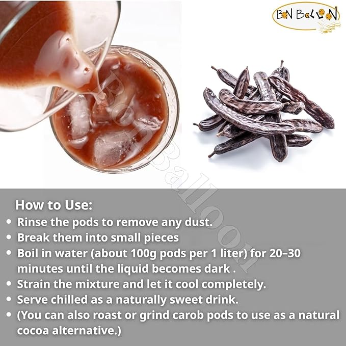 bonballoon Organic Raw Pure Natural Food 20 Pcs Carob Pods Whole ( 12 oz / 340 gm ) Ingredients Ceratonia Siliqua Caesalpinioideae Fabaceae Non Gmo Herbies Herbs Better Herbal Spices Eat Or Drink