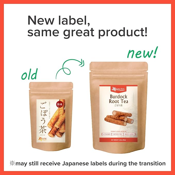 Onkatsu Farm Burdock Root Premium Japanese Tea Bags Bold Earthy Flavor Hot or Iced Caffeine Free 40 Total Tea Bags