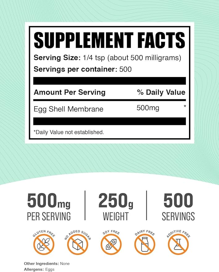 BulkSupplements.com Egg Shell Membrane Powder - Collagen Powder Suplement Dairy-Free &amp Gluten Free 500mg per Serving 250g (8.8 oz) (Pack of 1)