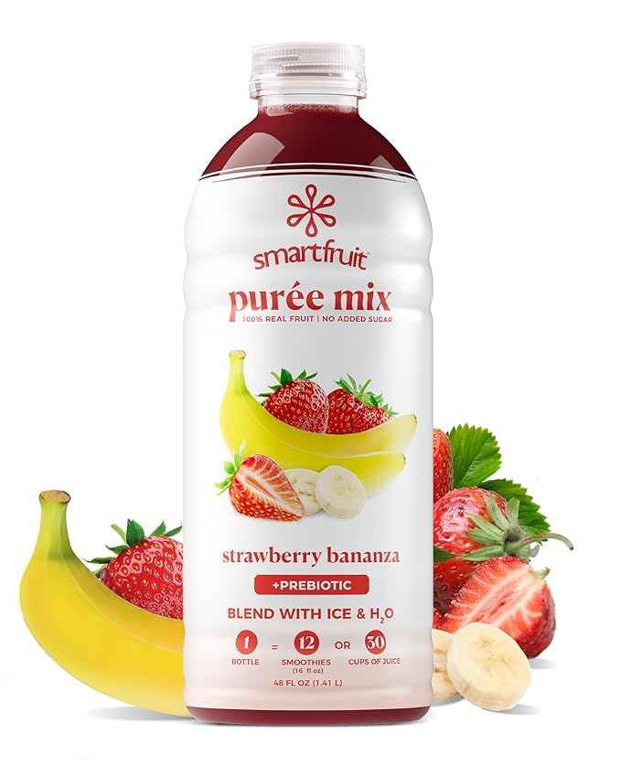 Smartfruit Strawberry Bananza + Oat Fiber – 100% Real Fruit Purée with Strawberries &amp Banana – Great for Smoothies Juice Yogurt Cocktails Teas &amp More – High in Vitamin C – 48oz