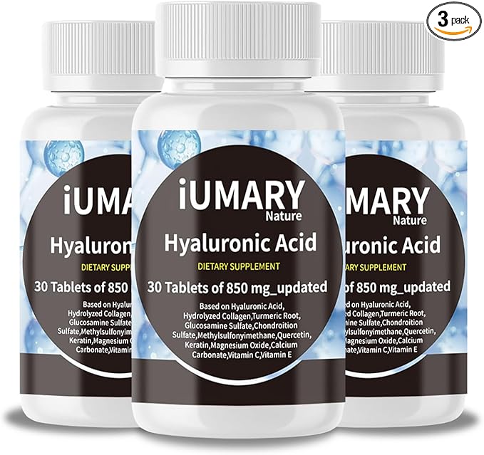 Hyaluronic Acid Supplements 850mg High Bioavailable Dietary Hyaluronic Acid - Advanced Joint Support with Hydrolyzed Collagen Turmeric Glu-cosamine MSM Vitamin C – 30 Tablets（Pack of 3）