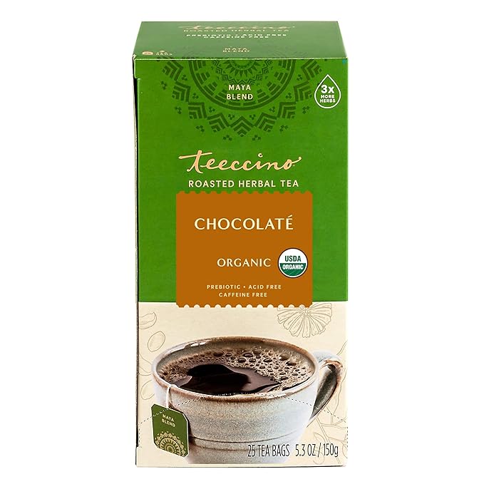 Teeccino Chocolaté Herbal Tea - Rich &amp Roasted Herbal Tea That’s Caffeine Free &amp Prebiotic for Natural Energy 25 Tea Bags (Pack of 3)