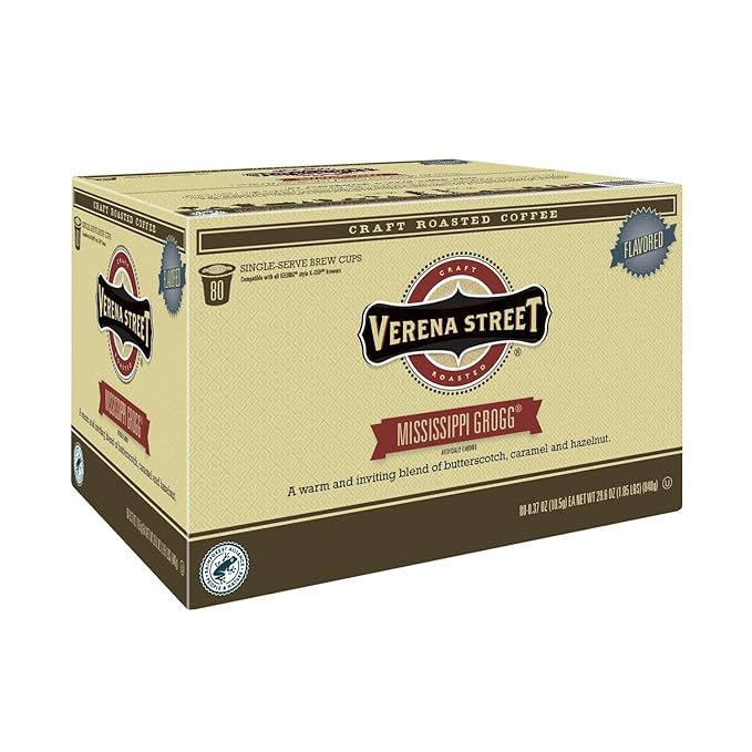Verena Street Single Cup Pods (80 Count) Flavored Coffee Mississippi Grogg Rainforest Alliance Certified Arabica Coffee