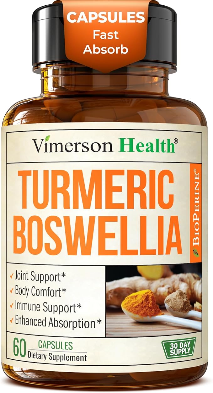 Boswellia Serrata Turmeric Supplement for Joint Support &amp Inflammation Balance – Turmeric Boswellia Supplement with Ginger &amp Black Pepper Extract for Enhanced Absorption – Non-GMO - 60 Capsule