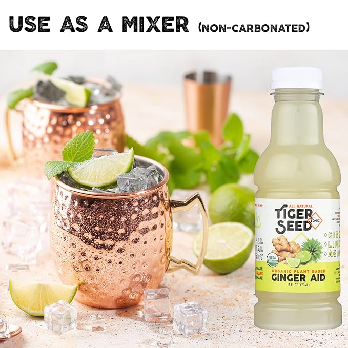 Ginger Aid - Tiger Seed - Plant Based Immunity and Recovery Support - 16 FL OZ Bottles (Pack of 9) Ginger Lime Juice and Agave -Organic Vegan Kosher
