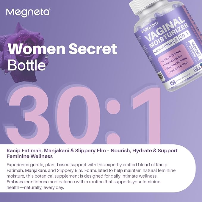 Vaginal Moisturizer Kacip Fatimah 1000mg &amp Manjakni 200mg for Female Intimate Health Slippery Elm for Women Vegan 60 Capsules