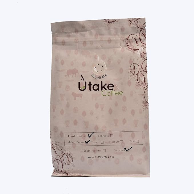 Kenya AA Whole Bean Coffee. Medium Roast Fair Trade Coffee. Single Source Coffee Beans packed in 13.23-Ounce (375 grams) Resealeable Valve Bag by Utake Coffee