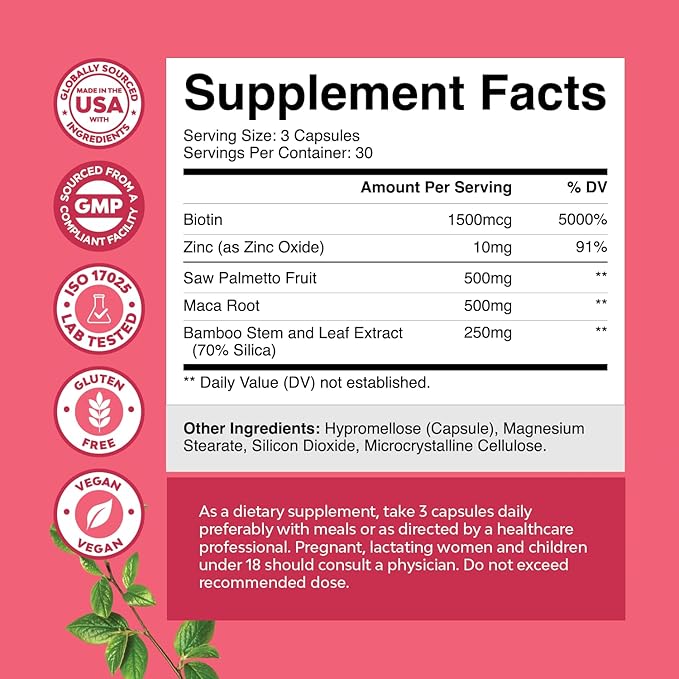 Extra Strength Saw Palmetto for Women 500mg - DHT Blocker for Women 30-Day Supply - Hair Vitamins for Hair Loss Supplement - Pure Saw Palmetto Extract Capsules with Maca Root &amp Biotin - 90 Count