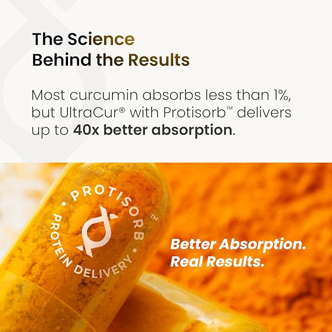 UltraCur Curcumin Complex Supplement - Ultra Bioavailable High Absorption Turmeric Curcumin Supplement for Joint Muscle &amp Brain Support - Patented Protisorb for Premium Absorption – 120 Capsules