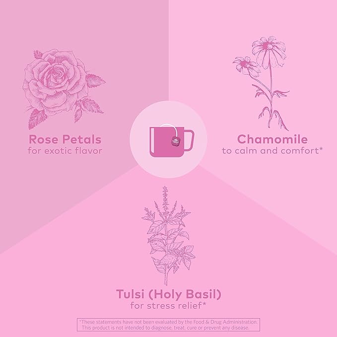 Organic India Tulsi Sweet Rose Herbal Tea - Holy Basil Leaf African Basil Chamomilie Lemon Myrtle Stress Relieving Immune Support USDA Certified Organic Caffeine-Free - 18 Infusion Bags 6 Pack