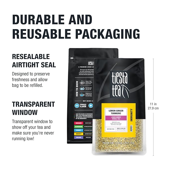 Tiesta Tea - Lemon Ginger Turmeric Loose Leaf Lemon Ginger Herbal Tea Premium Non-Caffeinated Herbal Blend Make Hot or Iced &amp Brews Up to 200 Cups 16 Ounce Resealable Bulk Pouch