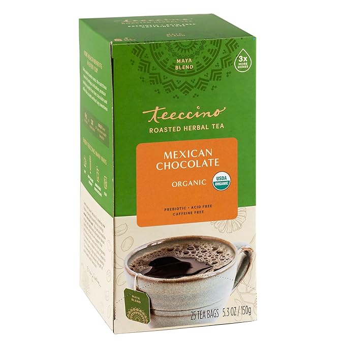 Teeccino Chocolate Lover’s Tea Variety Pack - Dark Chocolate Mexican Chocolate Chocolate Peppermint - Roasted Herbal Tea That’s Caffeine Free &amp Prebiotic for Natural Energy 25 Tea Bags (Pack of