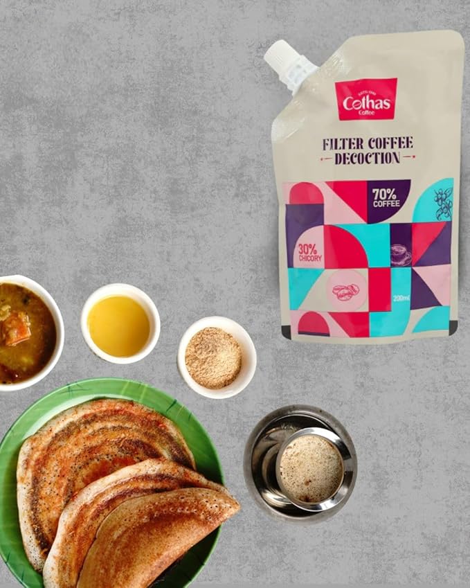 Cothas Ready To Use Filter Coffee Decoction - Each Pouch 200ml Pack of 4 = 2lbs [ Ro Purified Water70% Coffee 30% Chicory ]