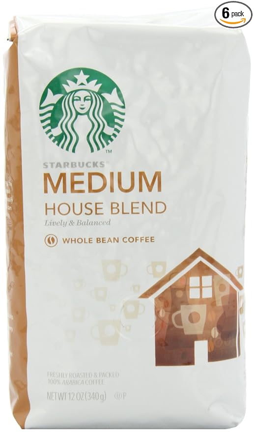 Starbucks House Blend Whole Bean Coffee 12 Ounce (Pack of 6)