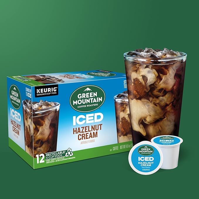 Green Mountain Coffee Roasters ICED Hazelnut Cream Single Serve Keurig K-Cup Pods Flavored Iced Coffee 72 Count