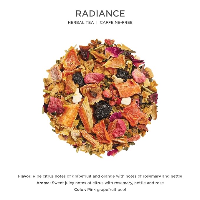 Tea Forte Radiance Premium Loose Leaf Caffeine-Free Herbal Tea Blend Canister Makes 35-50 Cups