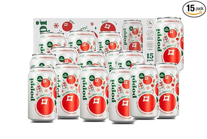 Sparkling Prebiotic Soda Beverage with Apple Cider Vinegar Seltzer Water and Fruit Juice Cranberry Fizz Flavor 12 Fl Oz Holiday (Pack of 15) Packaging May Vary
