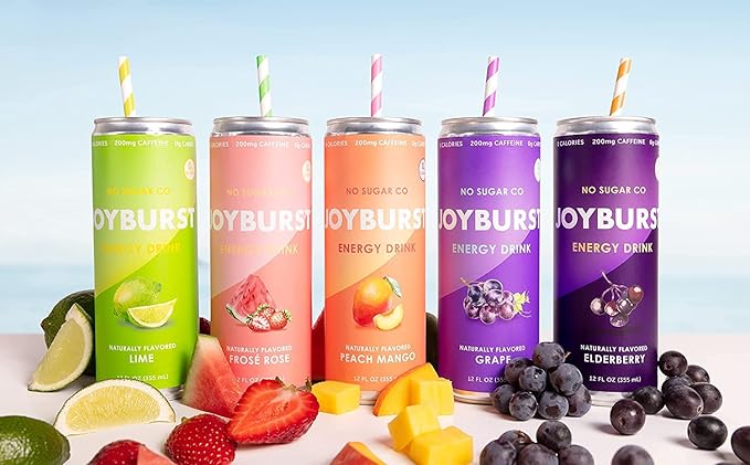 No Sugar Joyburst Energy Drink Lime 0 Calorie 0 Sugar Sugar Free Energy Drink with Natural Caffeine Hint of Sweetness and Refreshing Sparkling Water - 12 Packs