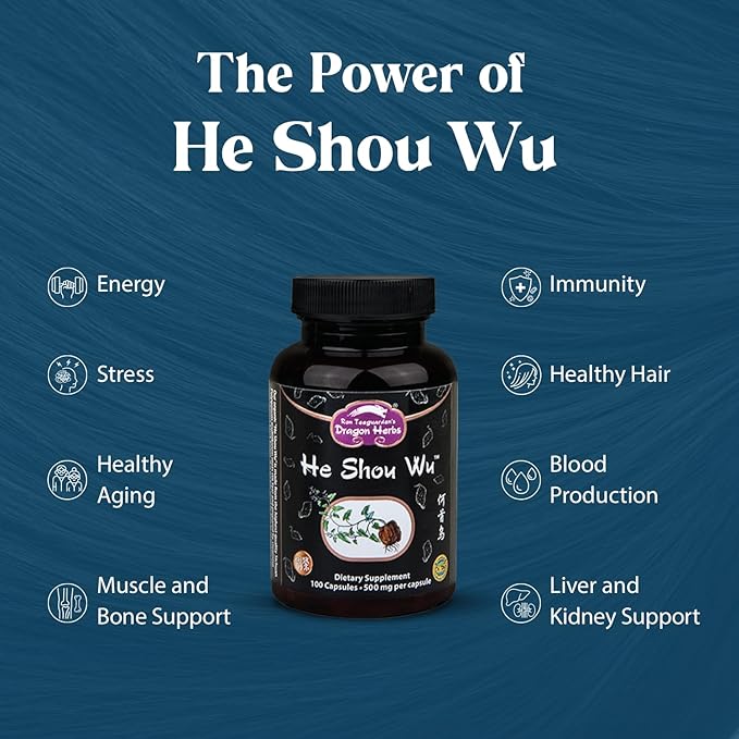 Dragon Herbs He Shou Wu | Prepared He Shou Wu Supplement to Support Energy Mood Immune Support Healthy Aging Hair | All Natural Ingredients Non-GMO (100 Capsules 500 mg Per Capsule